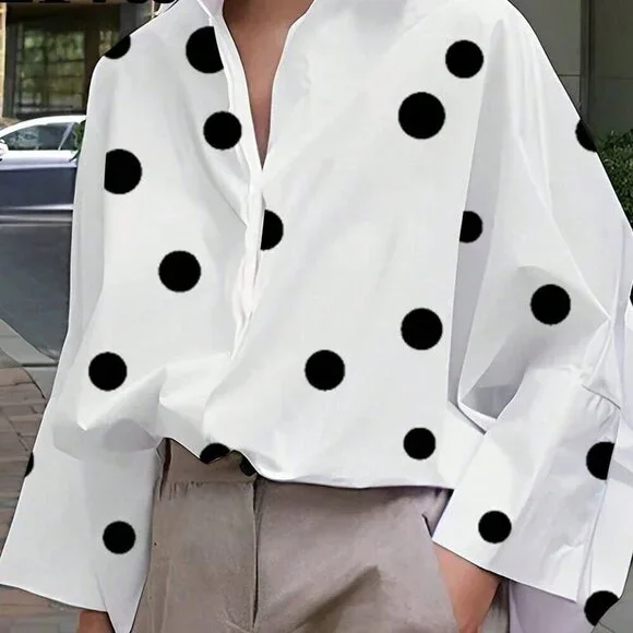 Casual Women's Polka Dot Long Sleeve blouse - Picture 2 of 9